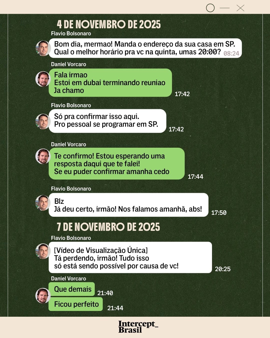 Imagem com trechos de conversa organizados por data e hora