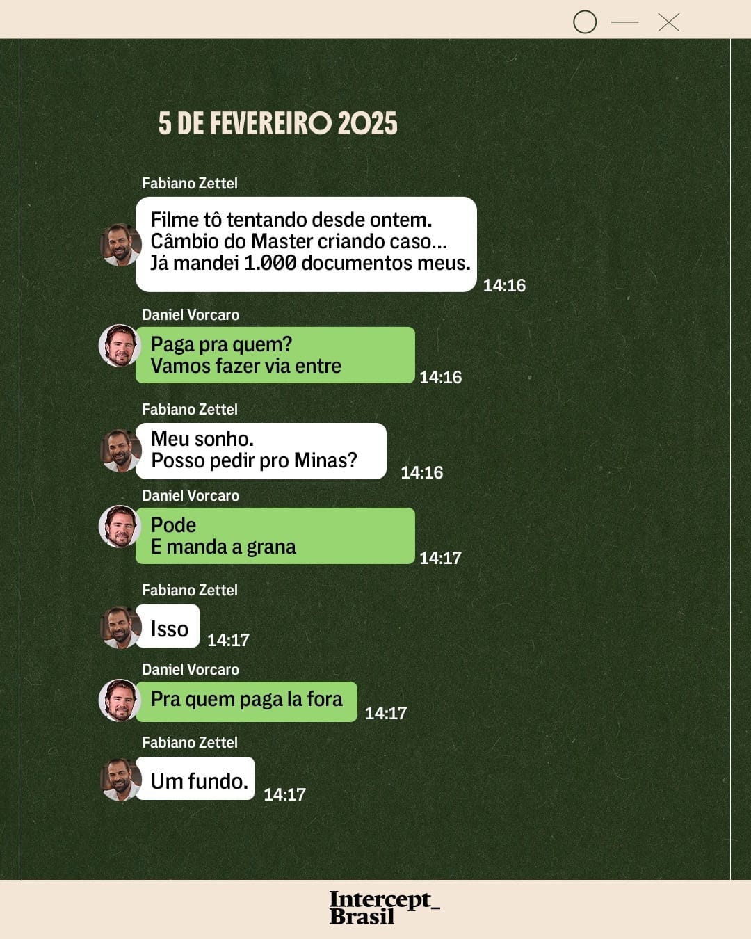 Captura visual de uma timeline de mensagens com datas e balões de diálogo