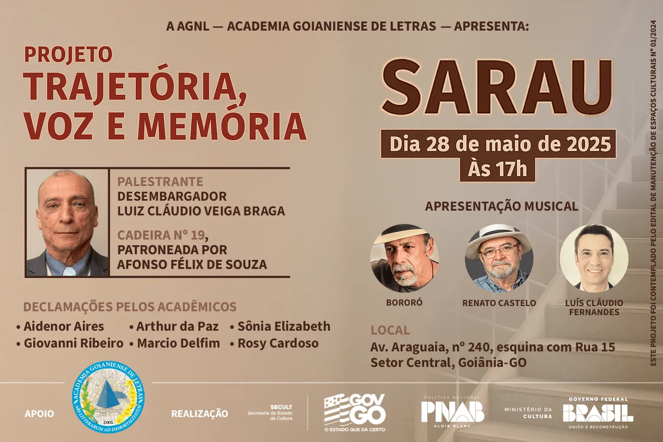 AGnL promove Sarau “Trajetória, Voz e Memória” nesta quarta-feira em Goiânia