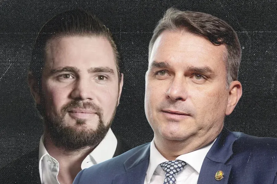 Montagem com retratos e telas de conversas apresentadas em reportagem sobre negociações para financiamento de filme